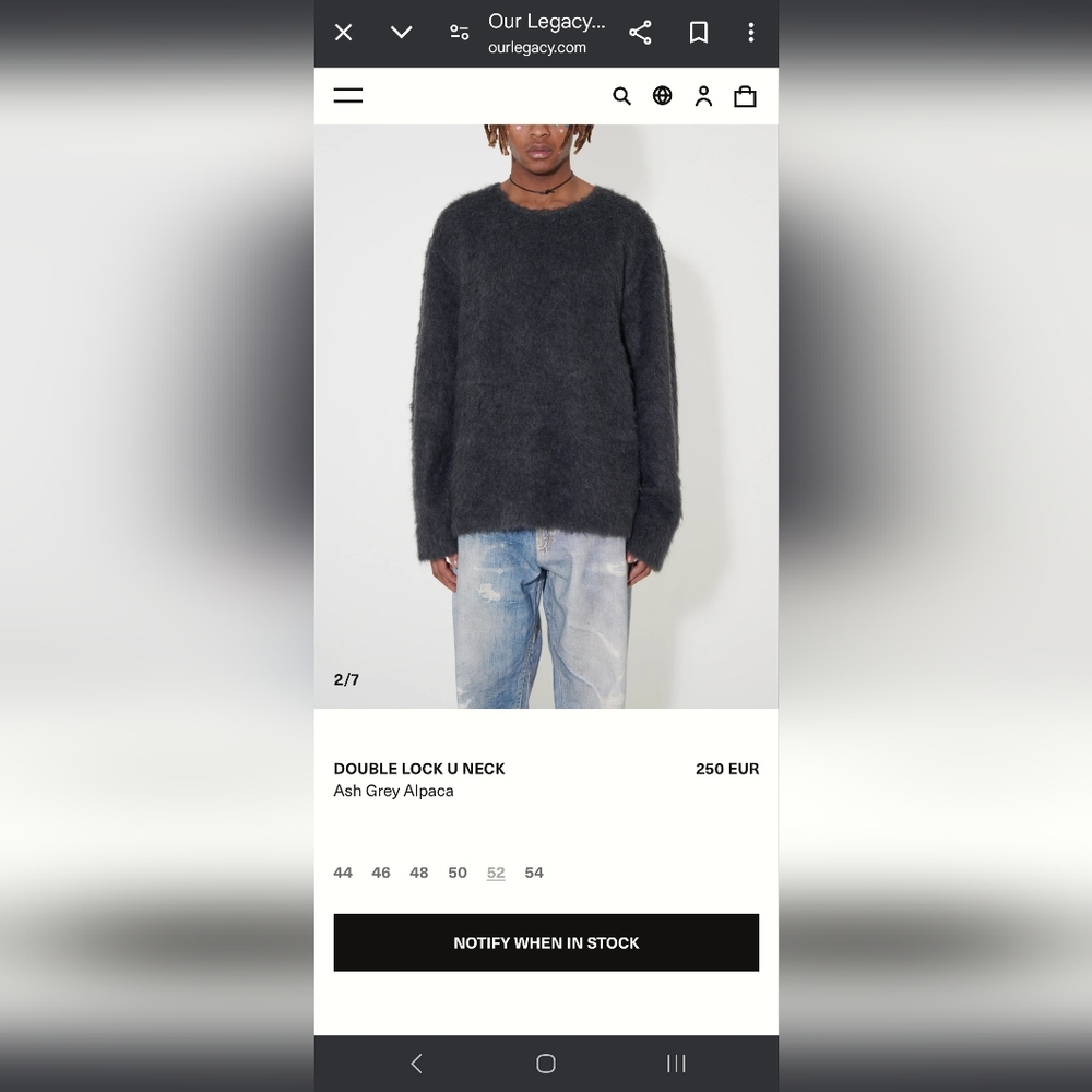 Double U neck Ash Grey Alpaca